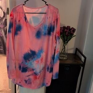 Tie-Dye Long Sleeve Top - Pink and Blue